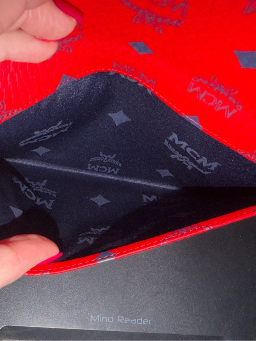 MCM NWOT Special Edition Red Leather with Robot Rabbit Logo Envelope Wrist Pouch - Picture 3 of 3